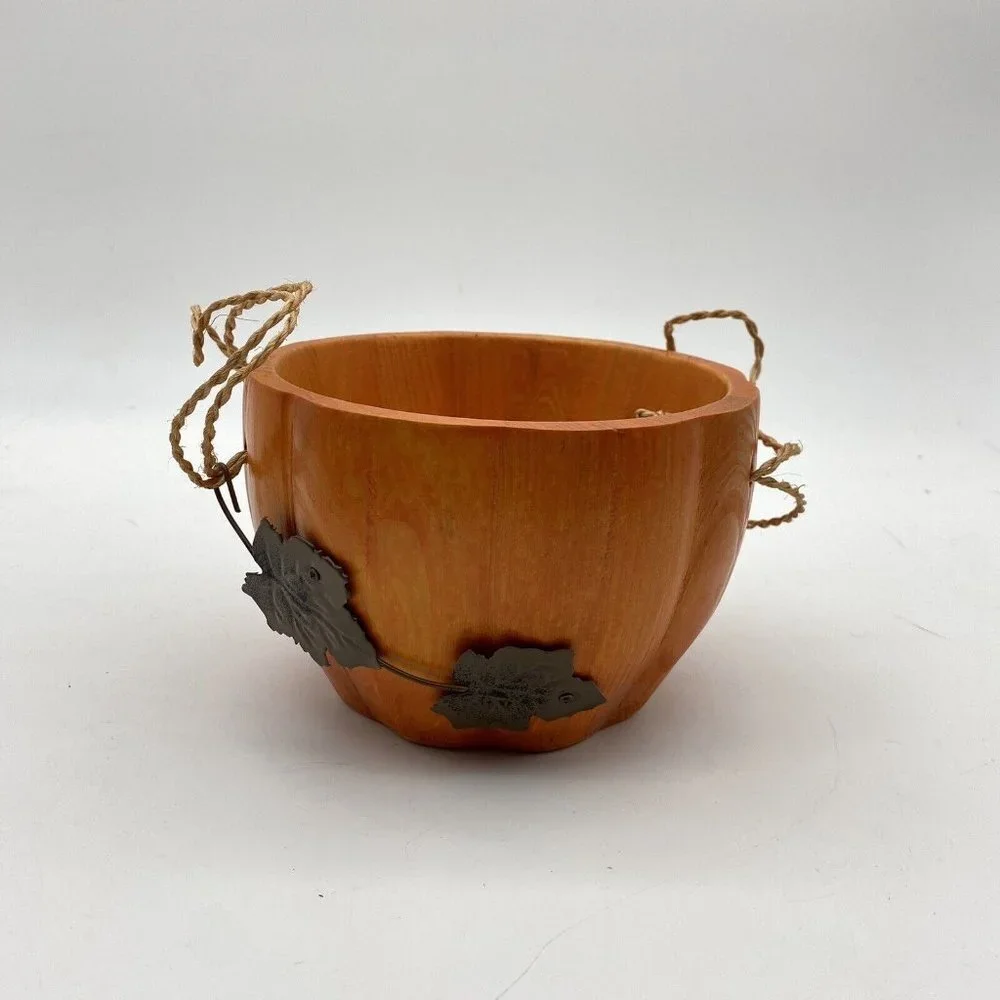 Vintage Spiced Pumpkin Bowl Autumn HalloweenOrange Wood Accent‎ Fall Harvest Y2K